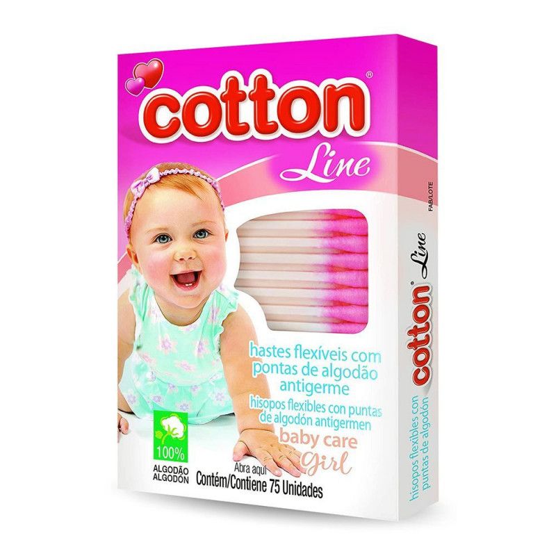 Hastes Flexíveis Cotton Line C/75Uni Baby Rosa - Higgie Top - Varejinho -  Descartáveis