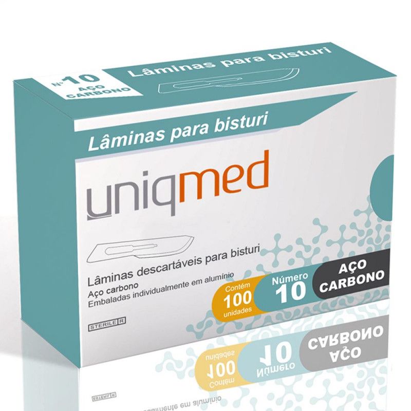 Lamina Bisturi Aço Carbono C/100Un - N10 - Uniqmed