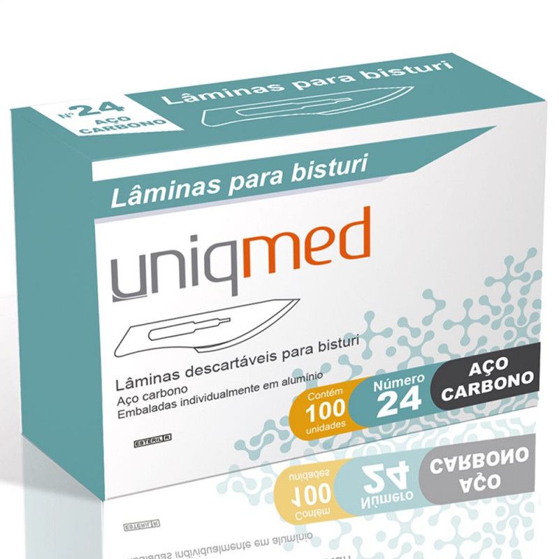 Lamina Bisturi Aço Carbono C/100Un - N24 - Uniqmed