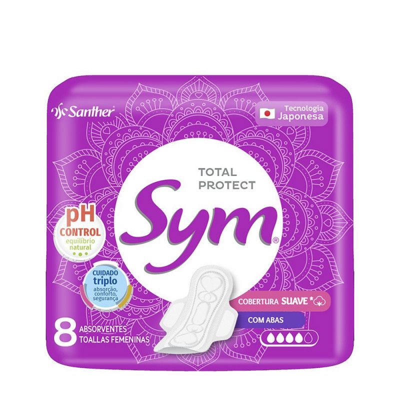 Absorvente Sym Suave Roxo C/ Abas - C/8Un - Santher 