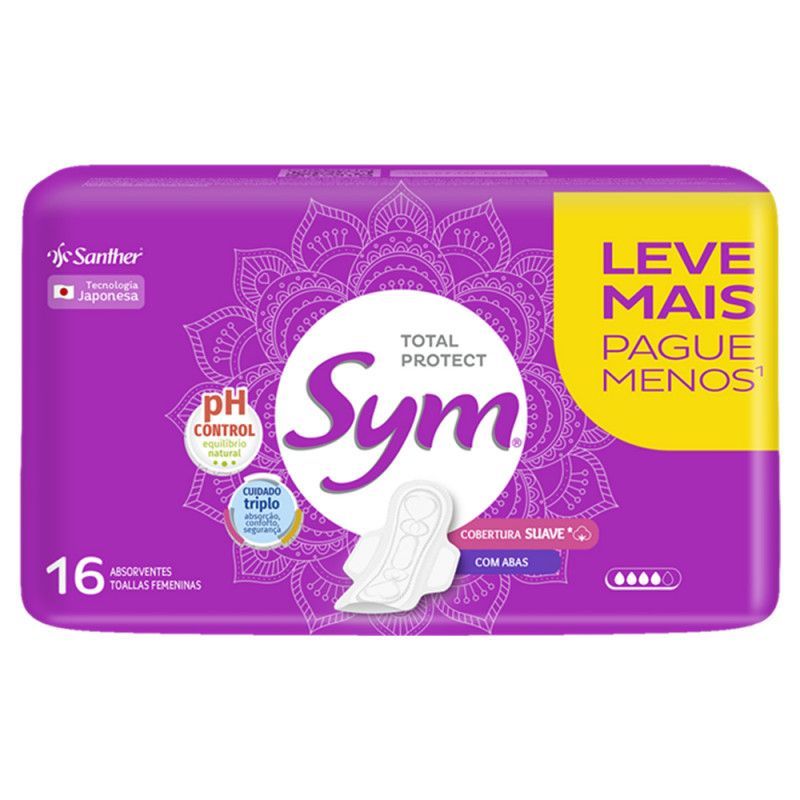 Absorvente Sym Suave Roxo C/ Abas Leve 16 Pague 14 - Santher