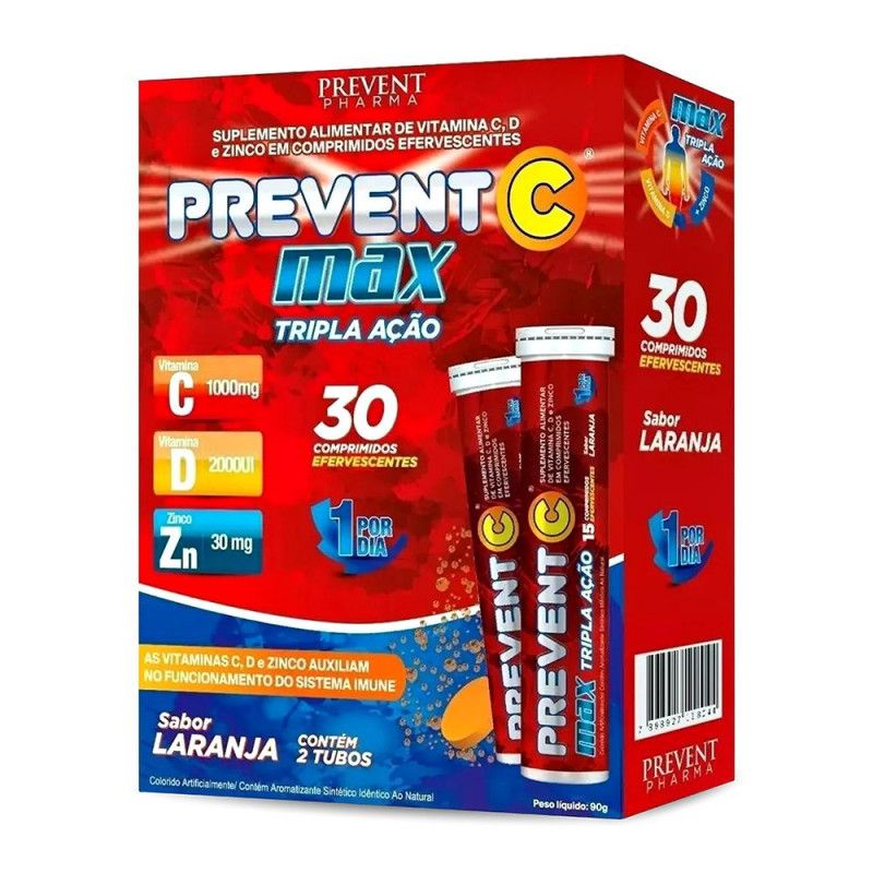 Vitamina C 1G Efervecente C/30Cpr - Tripla Acao - Prevent