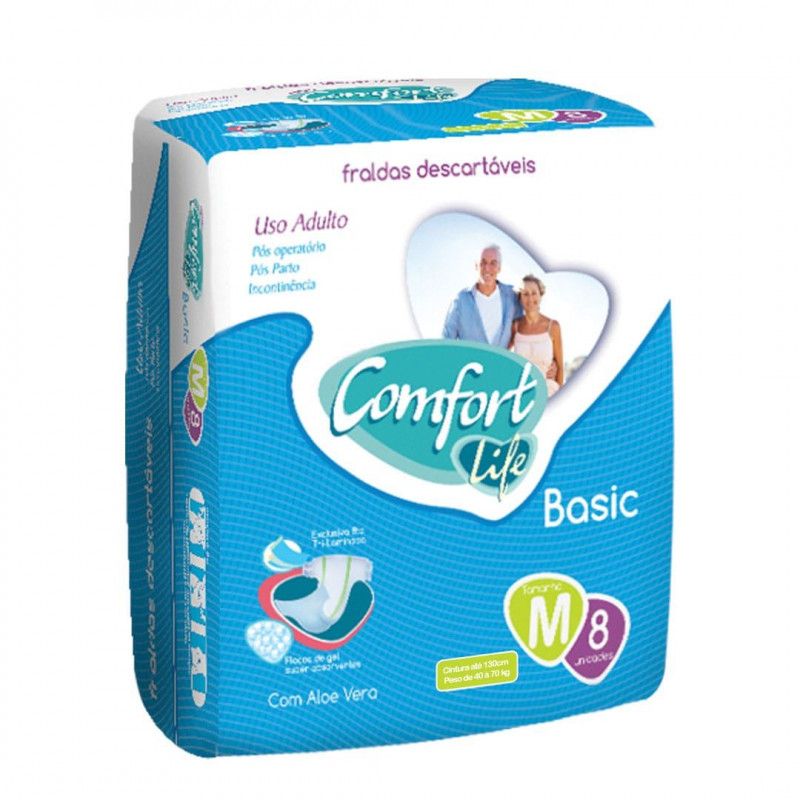 Fralda Geriatrica Comfort Life Basic - Tam M C/8Un - Cahe Produtos Descartaveis  