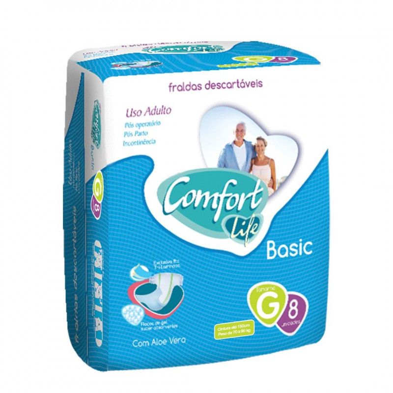 Fralda Geriatrica Comfort Life Basic - Tam G C/8Un - Cahe Produtos Descartaveis  