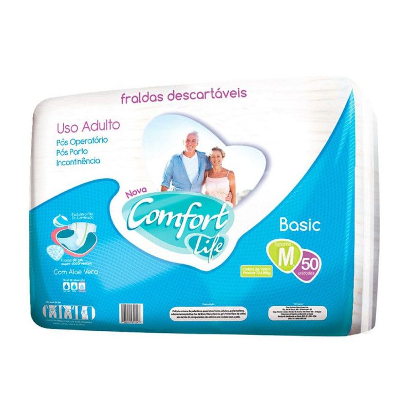 Fralda Geriatrica Confort Life Basic - Tam M C/50Un - Cahe Produtos Descartaveis  